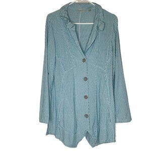 Soft Surroundings Tunic Top Womens Size M Blue Striped Button-Front Asymmetrical